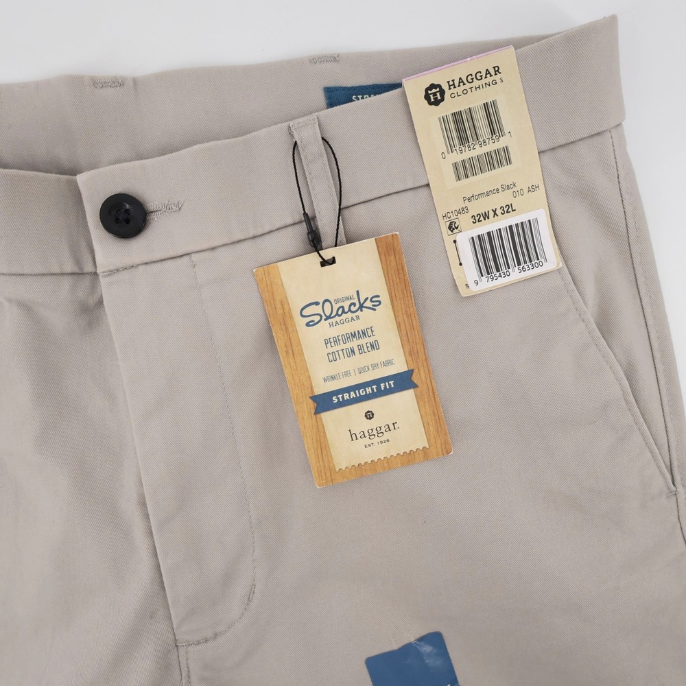 NEW Haggar Straight Fit Performance Slacks Ash Taupe Mens 32x32